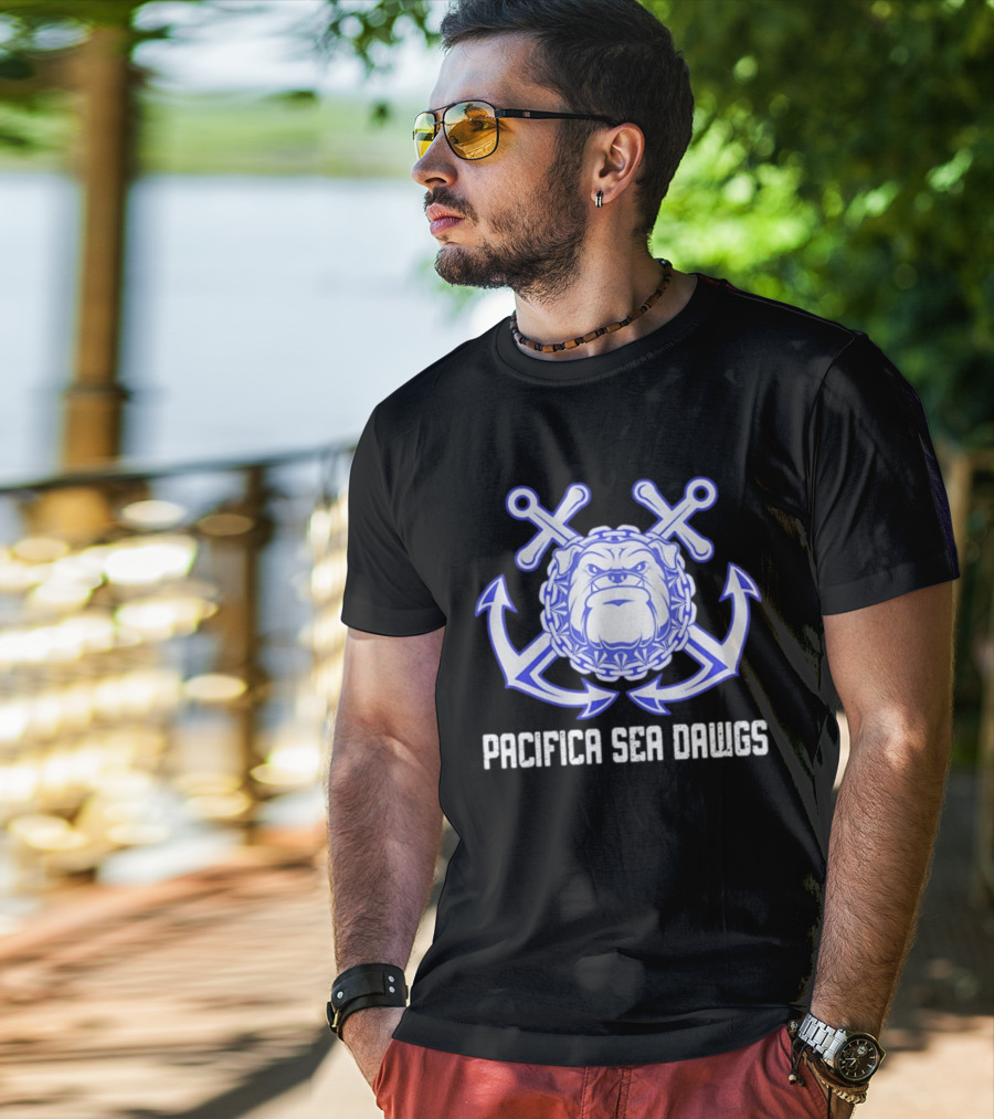 Pacifica Sea Dawgs Bulldog Anchor Crossed Swords Sports Team T-Shirt