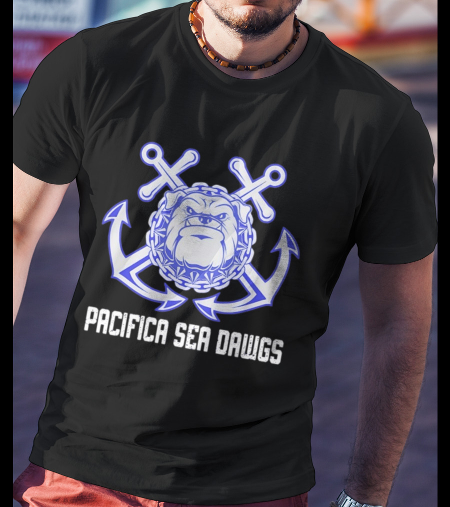 Pacifica Sea Dawgs Bulldog Anchor Crossed Swords Sports Team T-Shirt