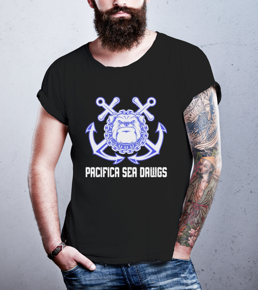 Pacifica Sea Dawgs Bulldog Anchor Crossed Swords Sports Team T-Shirt