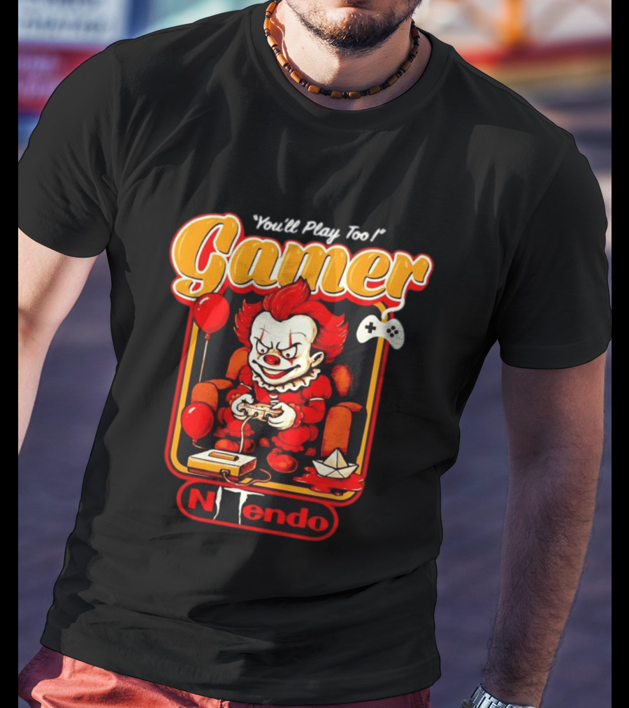 You'll Play Too Pennywise Gamer Nintendo Controller Balloons T-Shirt