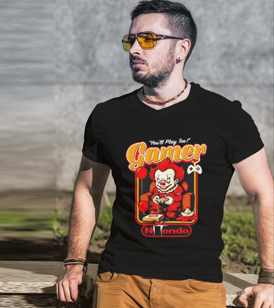 You'll Play Too Pennywise Gamer Nintendo Controller Balloons T-Shirt