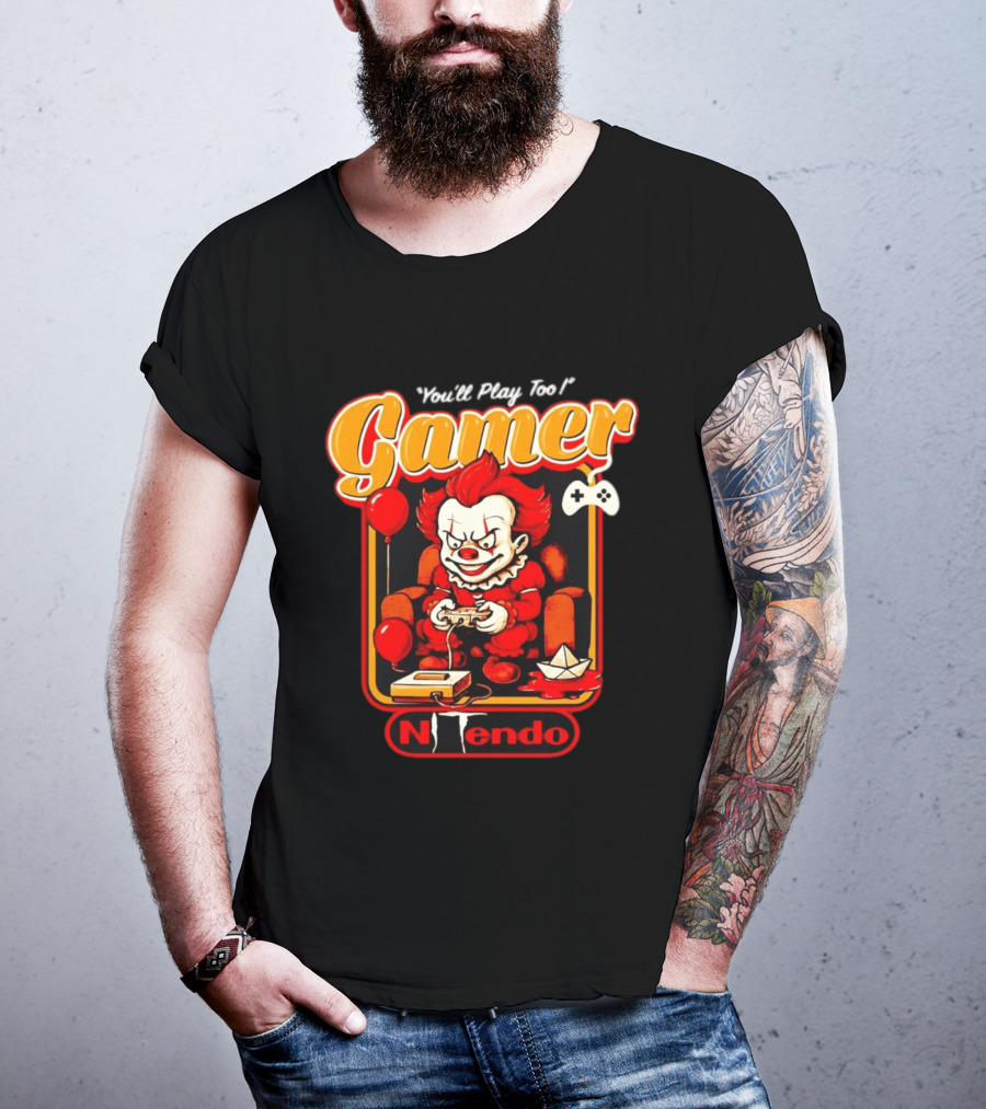 You'll Play Too Pennywise Gamer Nintendo Controller Balloons T-Shirt