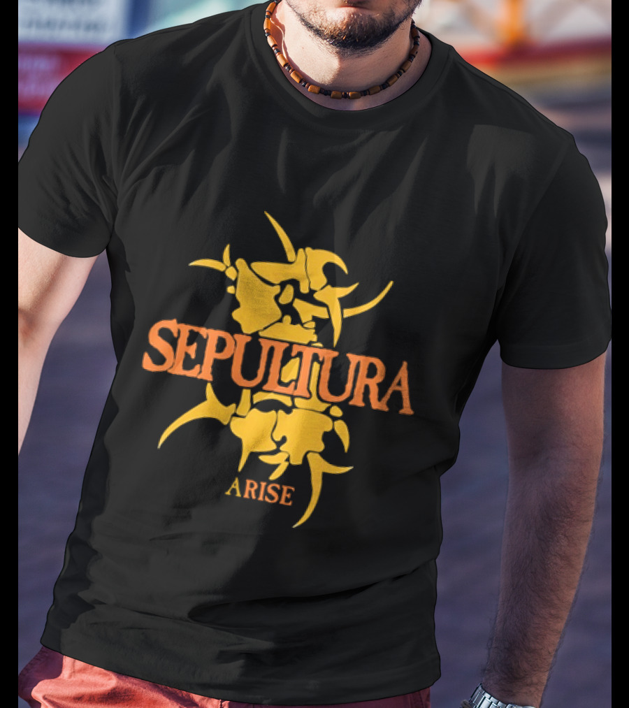 Sepultura Arise Thrash Metal Band Vintage Text Yellow T-Shirt