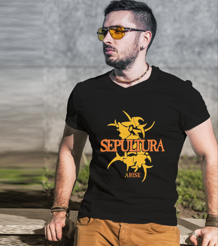 Sepultura Arise Thrash Metal Band Vintage Text Yellow T-Shirt