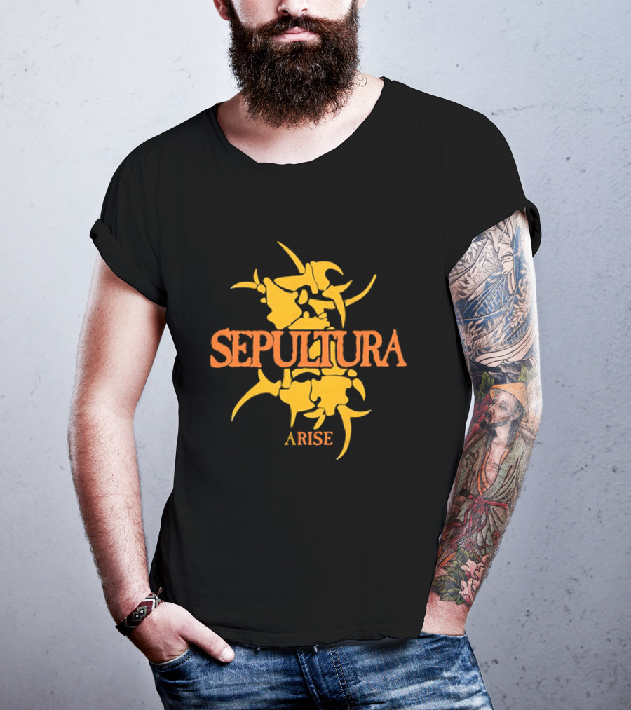 Sepultura Arise Thrash Metal Band Vintage Text Yellow T-Shirt