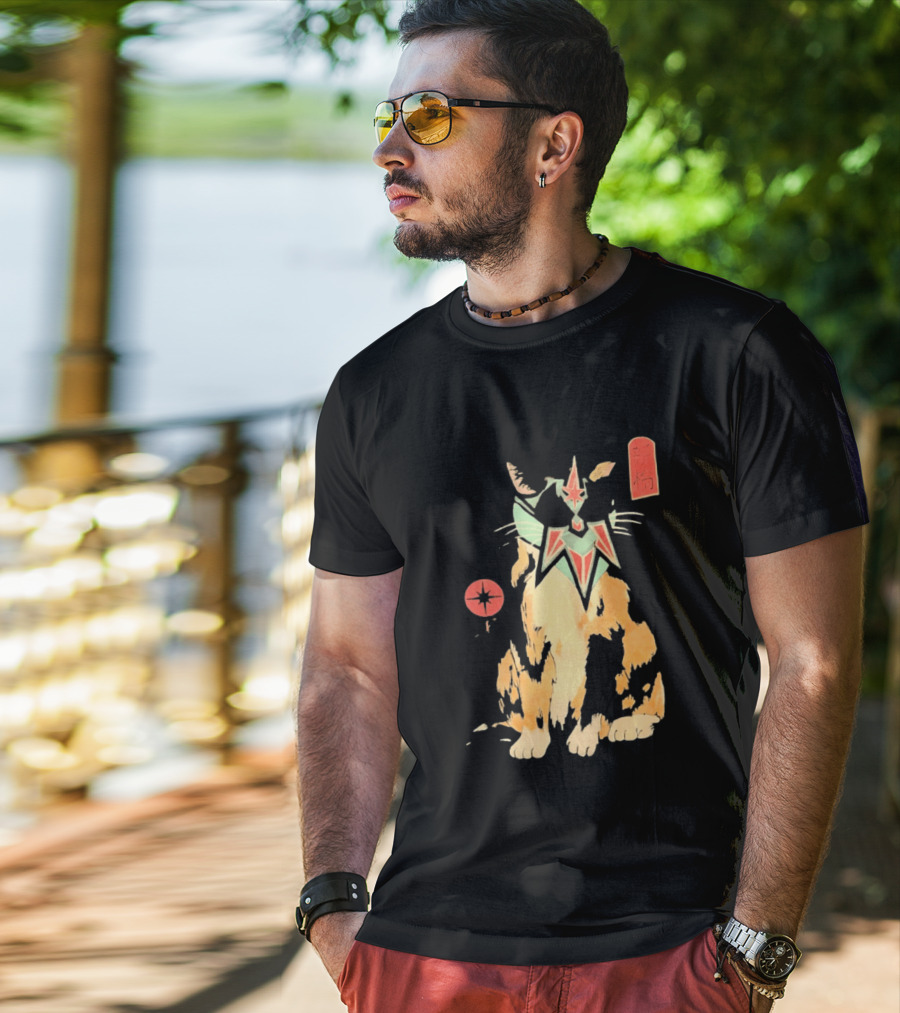 Shimbashi Masked Calico Cat Eastern Symbol And Star T-Shirt