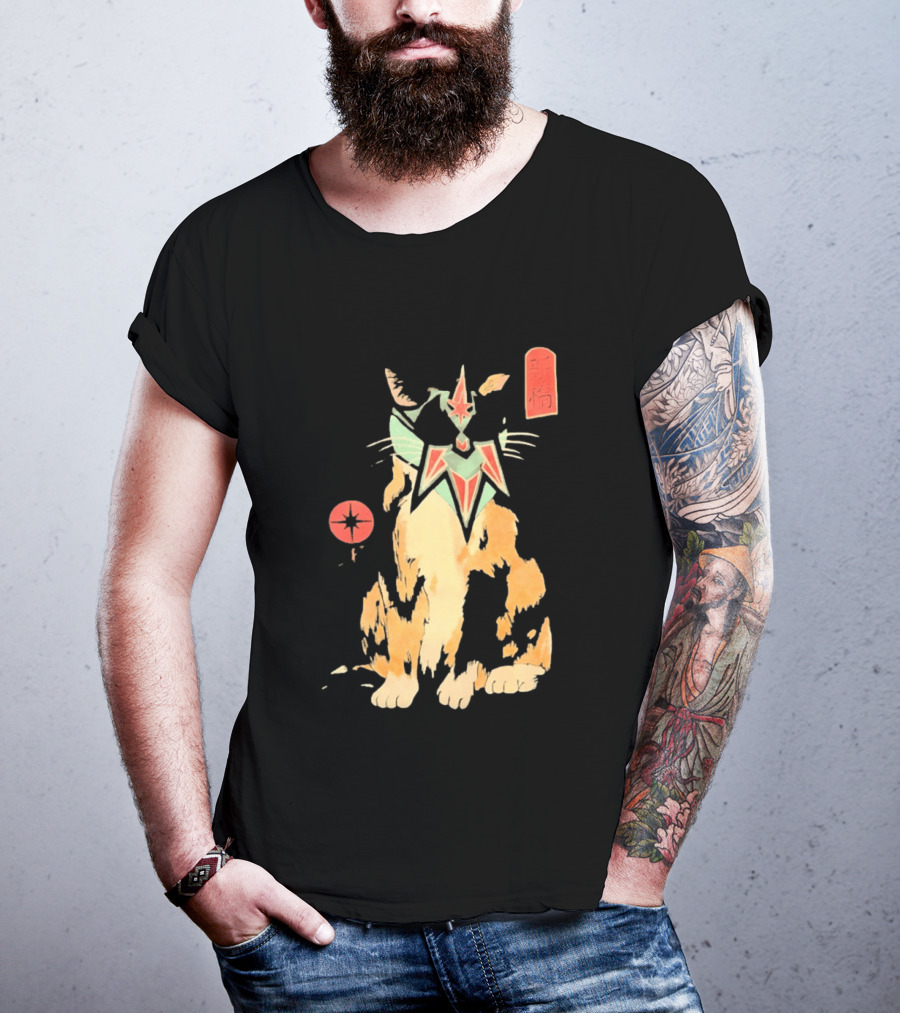 Shimbashi Masked Calico Cat Eastern Symbol And Star T-Shirt