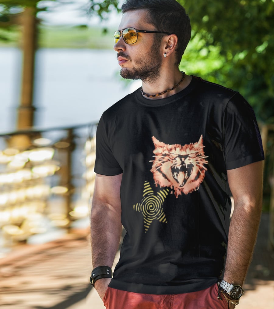 Snarling Cat Spiral Star Alternative Subculture Aesthetic T-Shirt