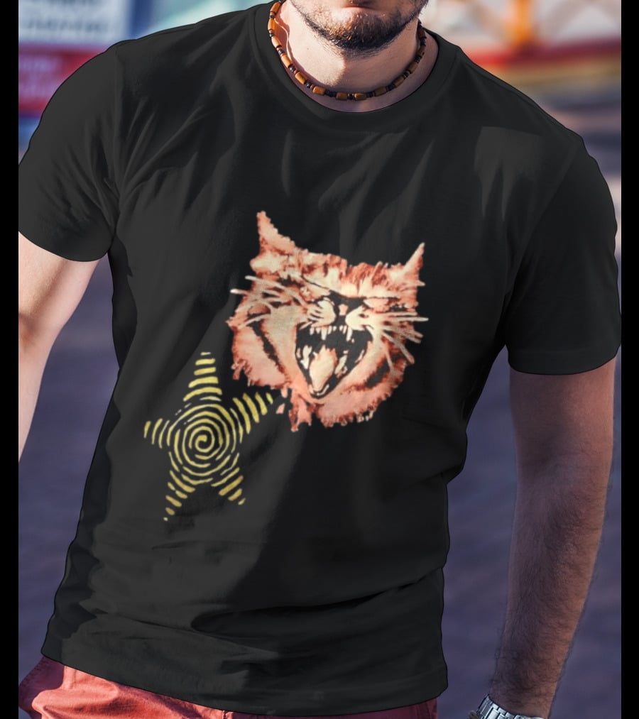 Snarling Cat Spiral Star Alternative Subculture Aesthetic T-Shirt