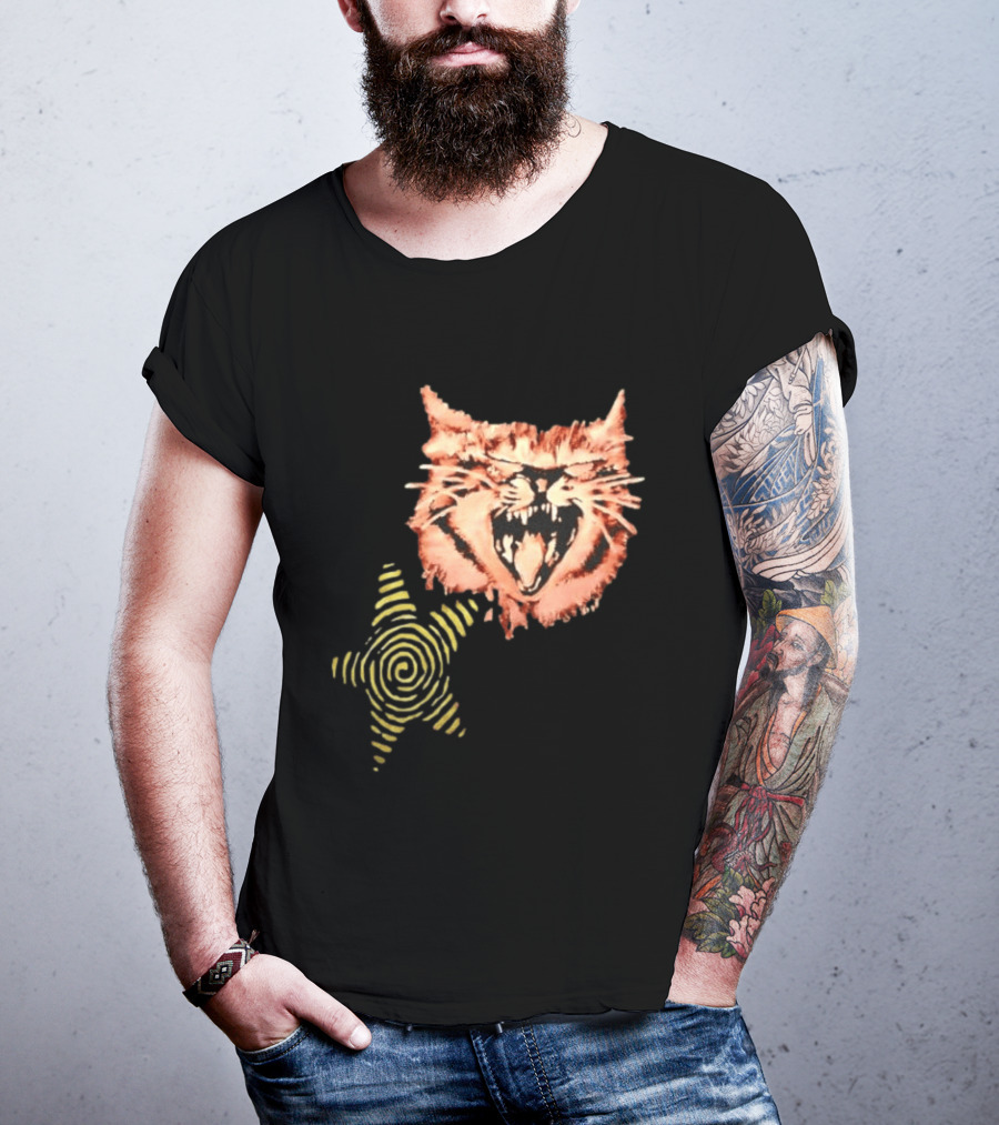 Snarling Cat Spiral Star Alternative Subculture Aesthetic T-Shirt