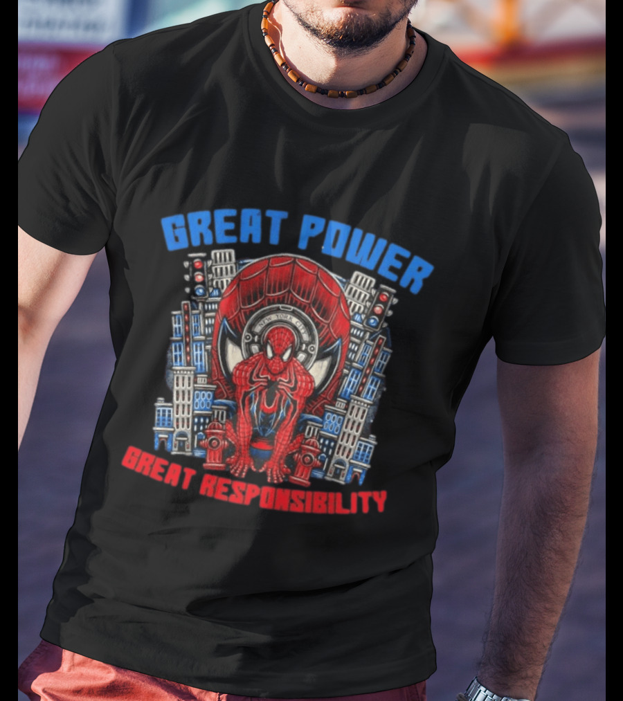 Spider Man Great Power Great Responsibility New York City Marvel T-Shirt