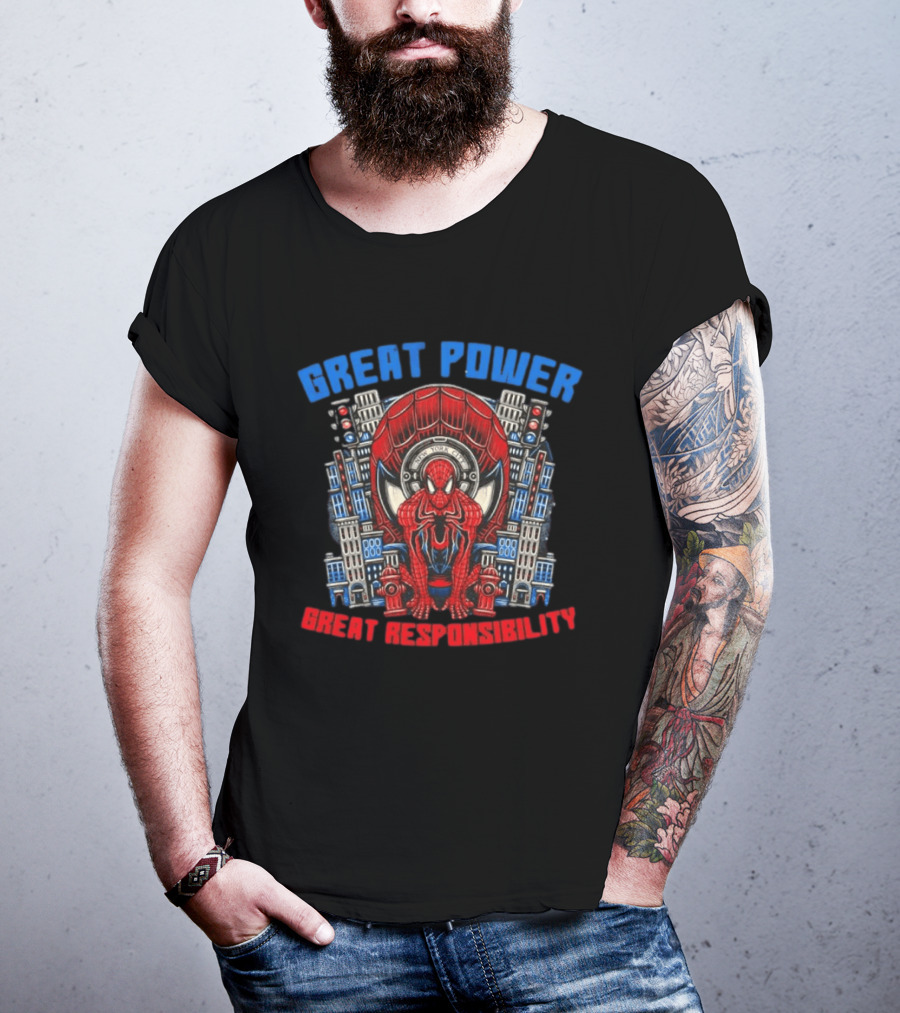 Spider Man Great Power Great Responsibility New York City Marvel T-Shirt