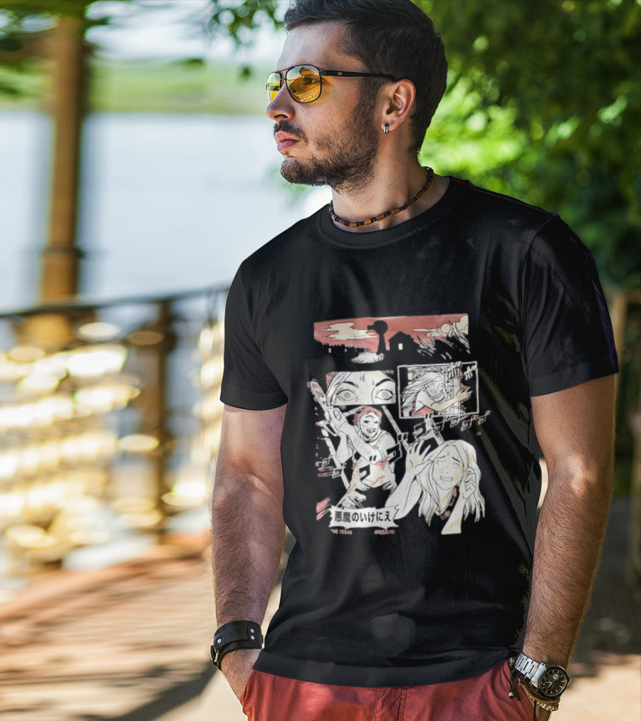 The Texas Chain Saw Massacre Manga Horror Panel With Japanese Text And Chainsaw Action T-Shirt