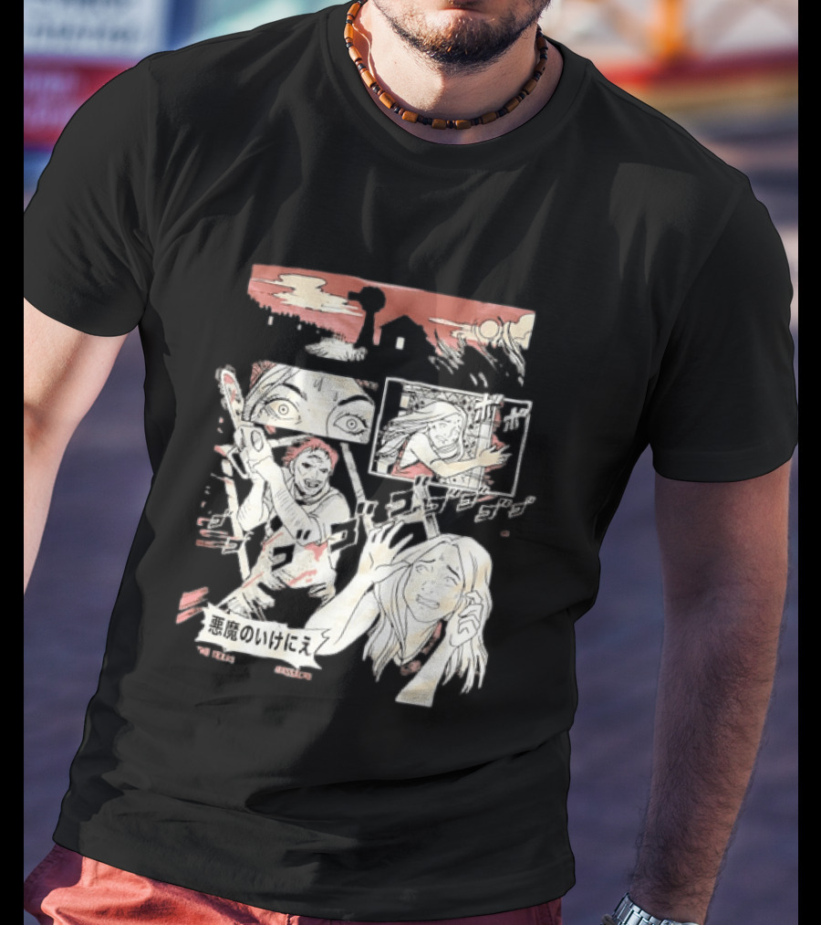 The Texas Chain Saw Massacre Manga Horror Panel With Japanese Text And Chainsaw Action T-Shirt