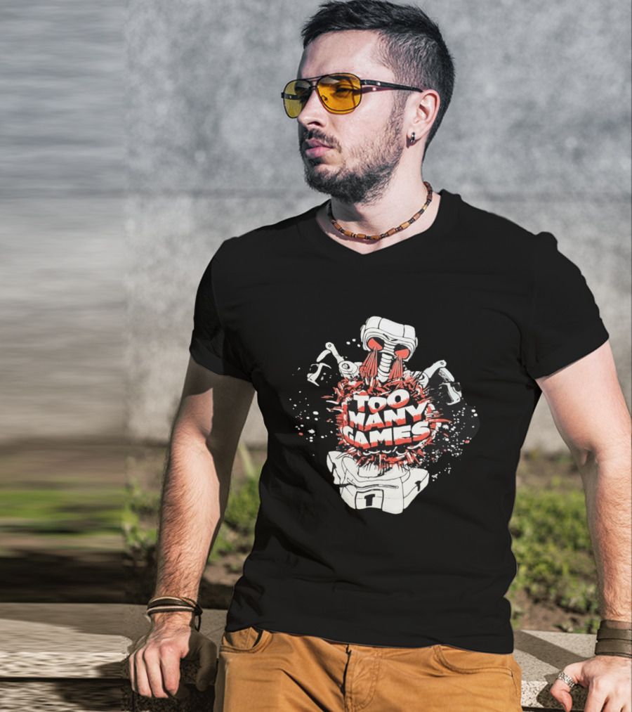 Too Many Games Robot Explosion Gamer T-Shirt