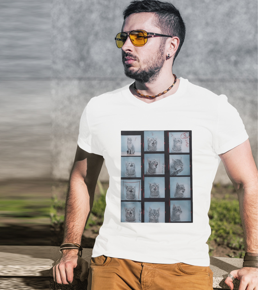 Tabby Cat Film Strip Series With Numbered Frames And Annotations T-Shirt