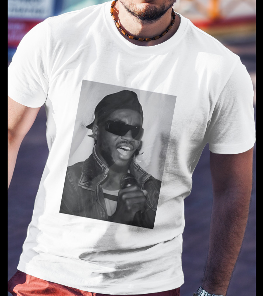 Ata Kak Iconic Ghanaian Musician Highlife Style Sunglasses Microphone Denim Jacket T-Shirt