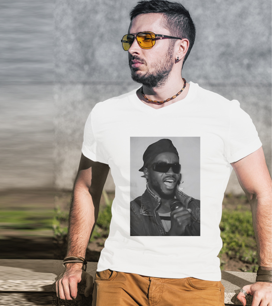 Ata Kak Iconic Ghanaian Musician Highlife Style Sunglasses Microphone Denim Jacket T-Shirt