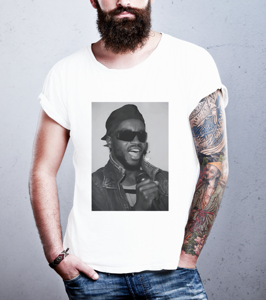 Ata Kak Iconic Ghanaian Musician Highlife Style Sunglasses Microphone Denim Jacket T-Shirt