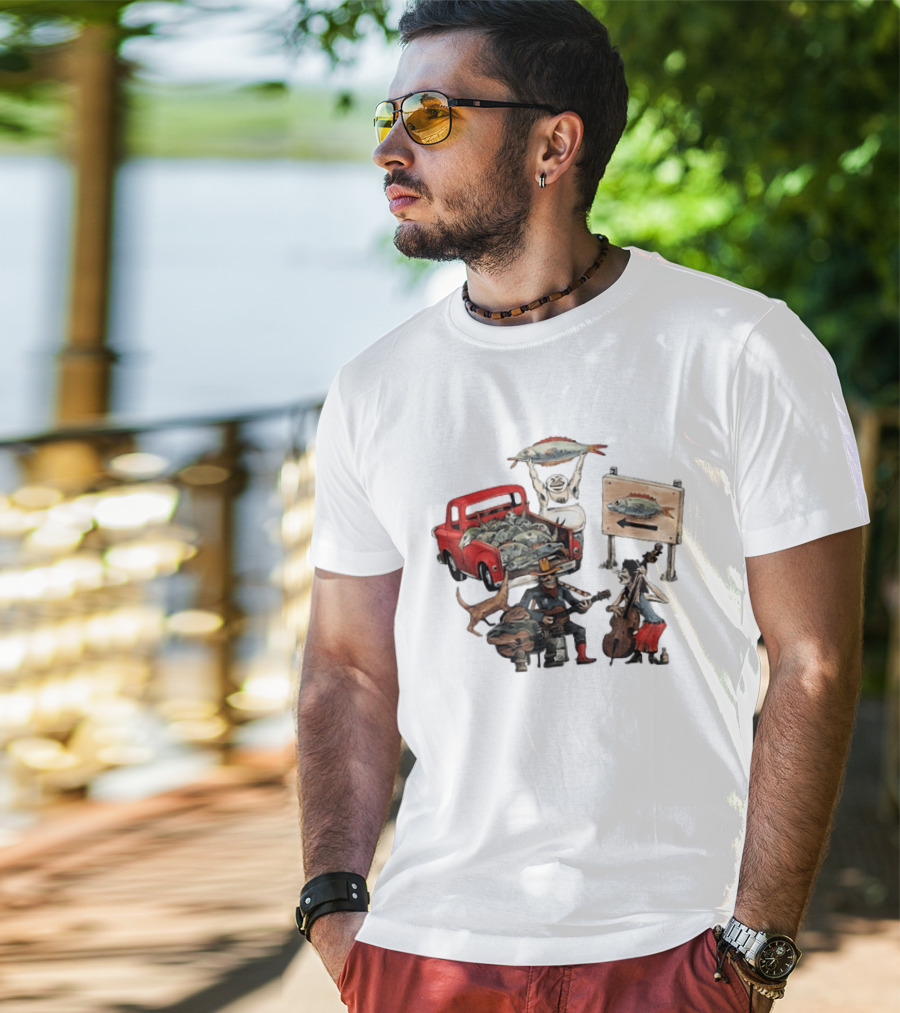 Bluegrass Band Jam Session With Truckload Of Fish And Red Pickup T-Shirt