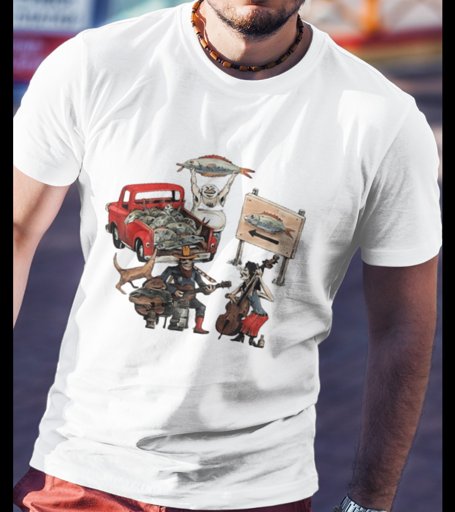 Bluegrass Band Jam Session With Truckload Of Fish And Red Pickup T-Shirt