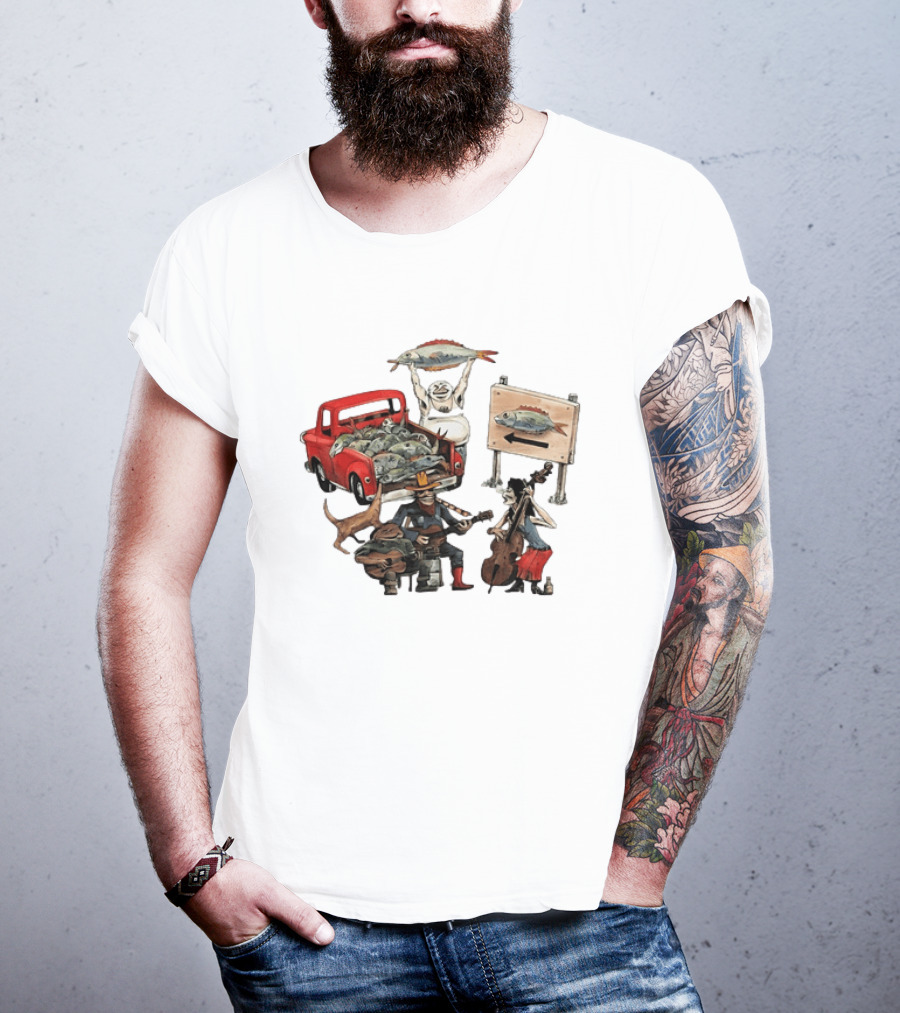 Bluegrass Band Jam Session With Truckload Of Fish And Red Pickup T-Shirt