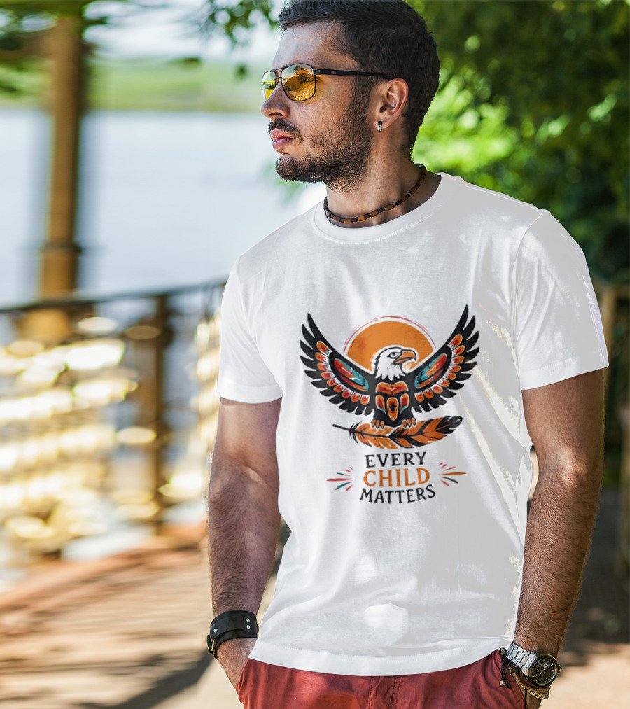 Every Child Matters Indigenous Eagle Feather Orange Sun T-Shirt