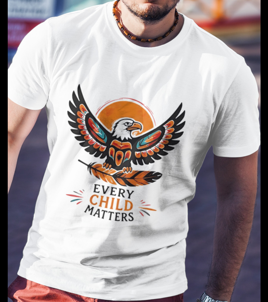 Every Child Matters Indigenous Eagle Feather Orange Sun T-Shirt