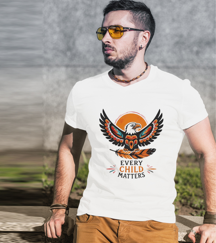 Every Child Matters Indigenous Eagle Feather Orange Sun T-Shirt