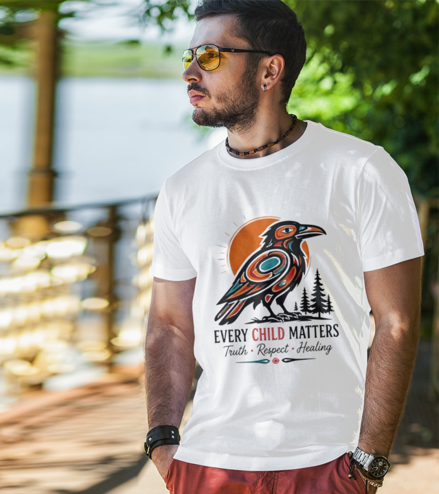 Every Child Matters Truth Respect Healing Raven With Sun And Trees T-Shirt