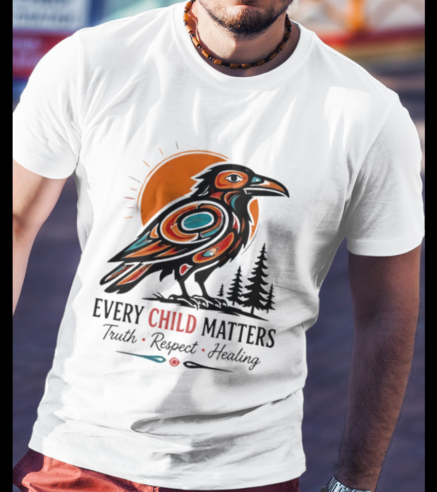 Every Child Matters Truth Respect Healing Raven With Sun And Trees T-Shirt