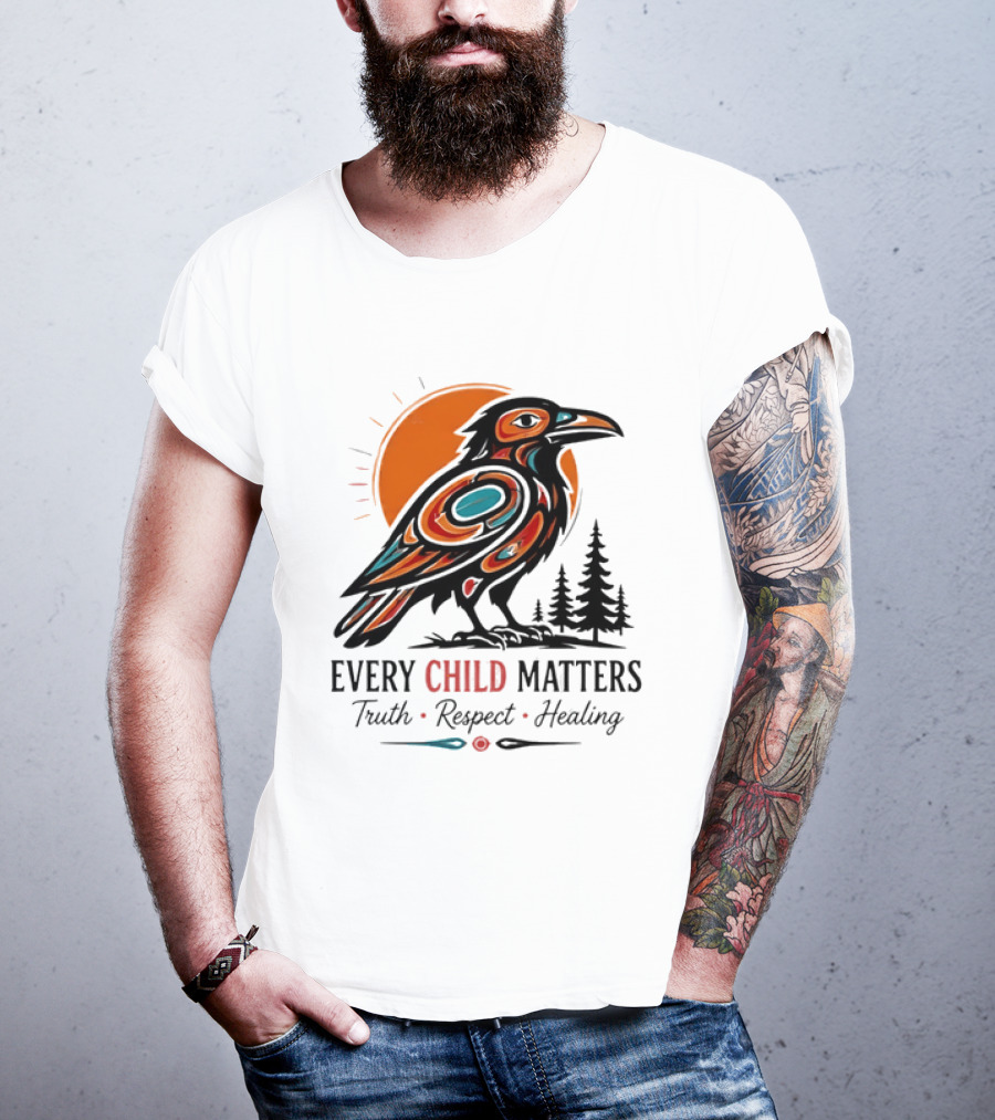 Every Child Matters Truth Respect Healing Raven With Sun And Trees T-Shirt