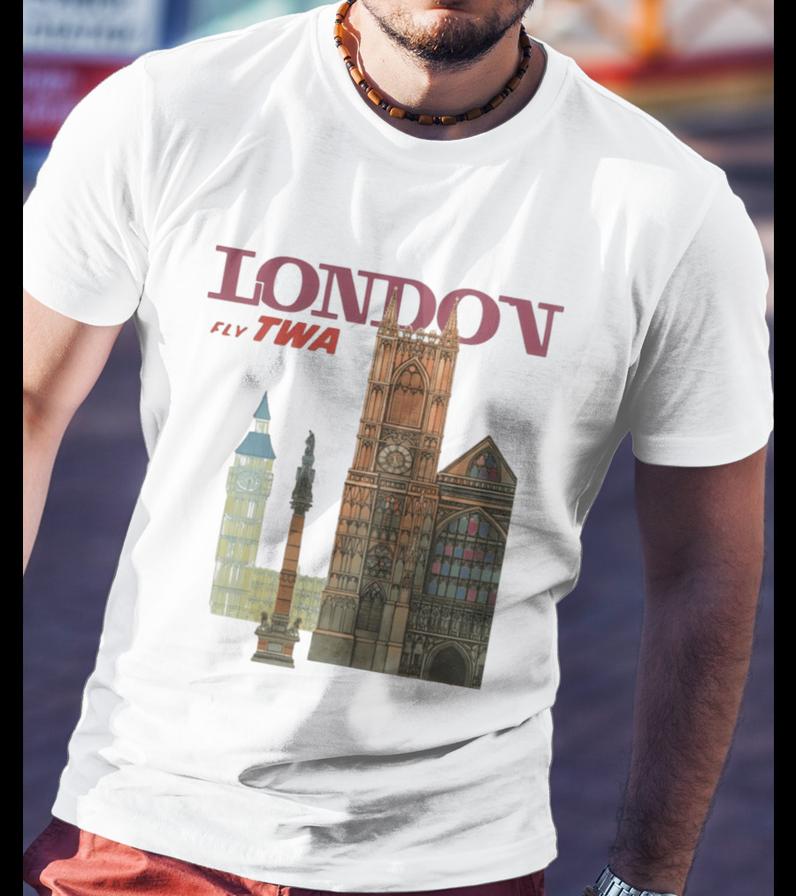 London Fly TWA Travel Big Ben Westminster Abbey Landmark T-Shirt