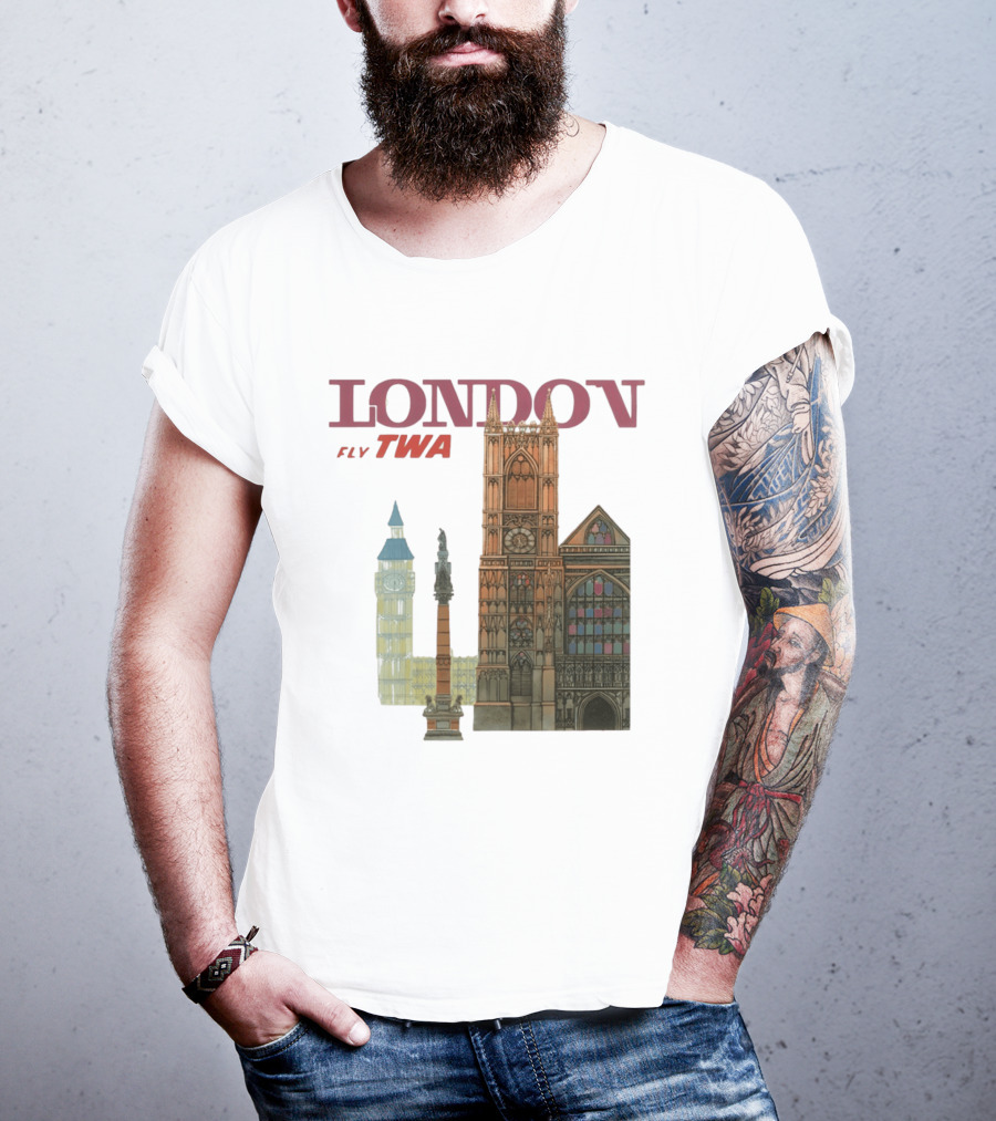 London Fly TWA Travel Big Ben Westminster Abbey Landmark T-Shirt