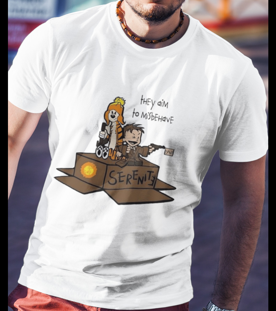 Malvin And Cobbes Serenity Hey Aim To Misbehave Box Gun Drawing T-Shirt