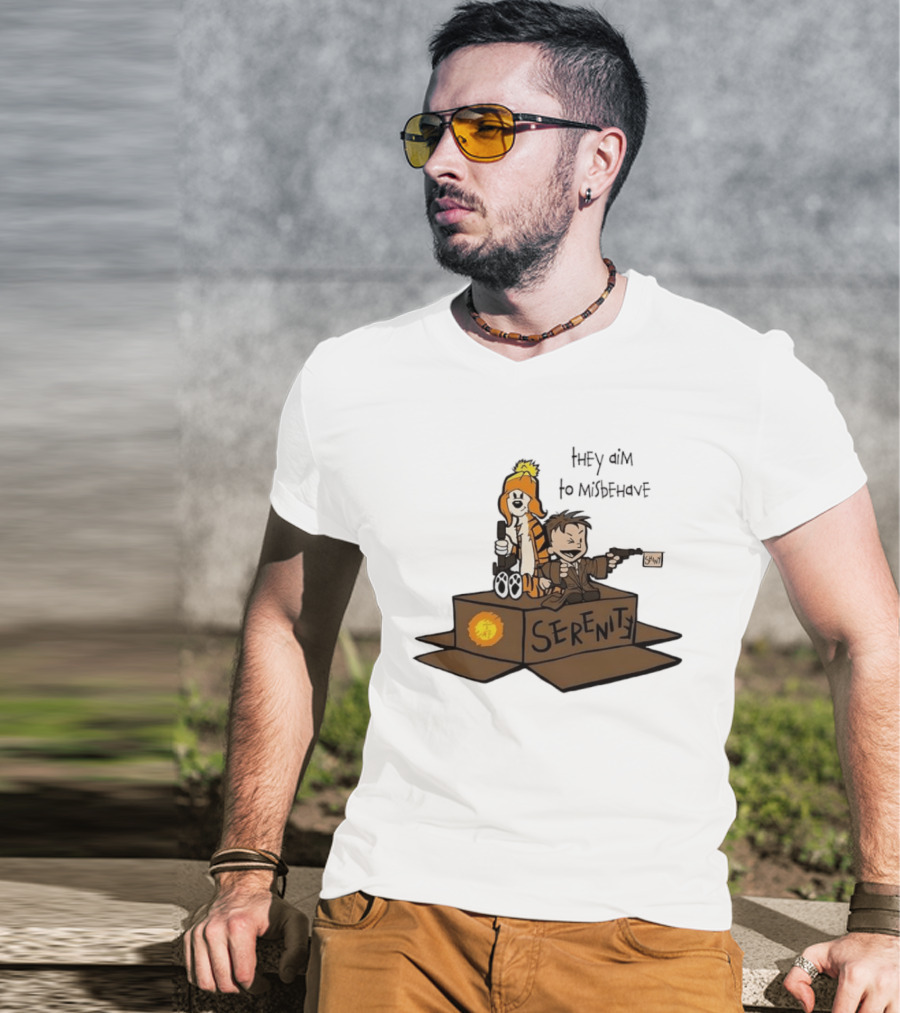 Malvin And Cobbes Serenity Hey Aim To Misbehave Box Gun Drawing T-Shirt