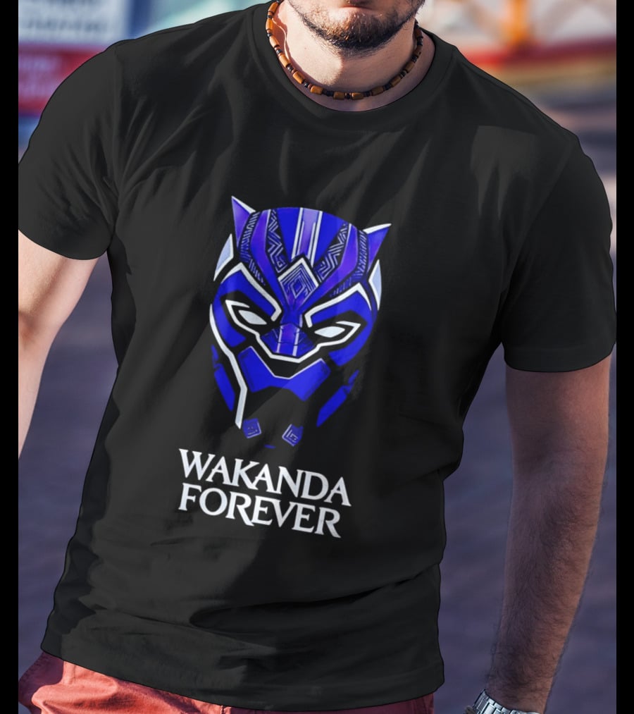 Wakanda Forever Blue Black Panther Mask Marvel T-Shirt