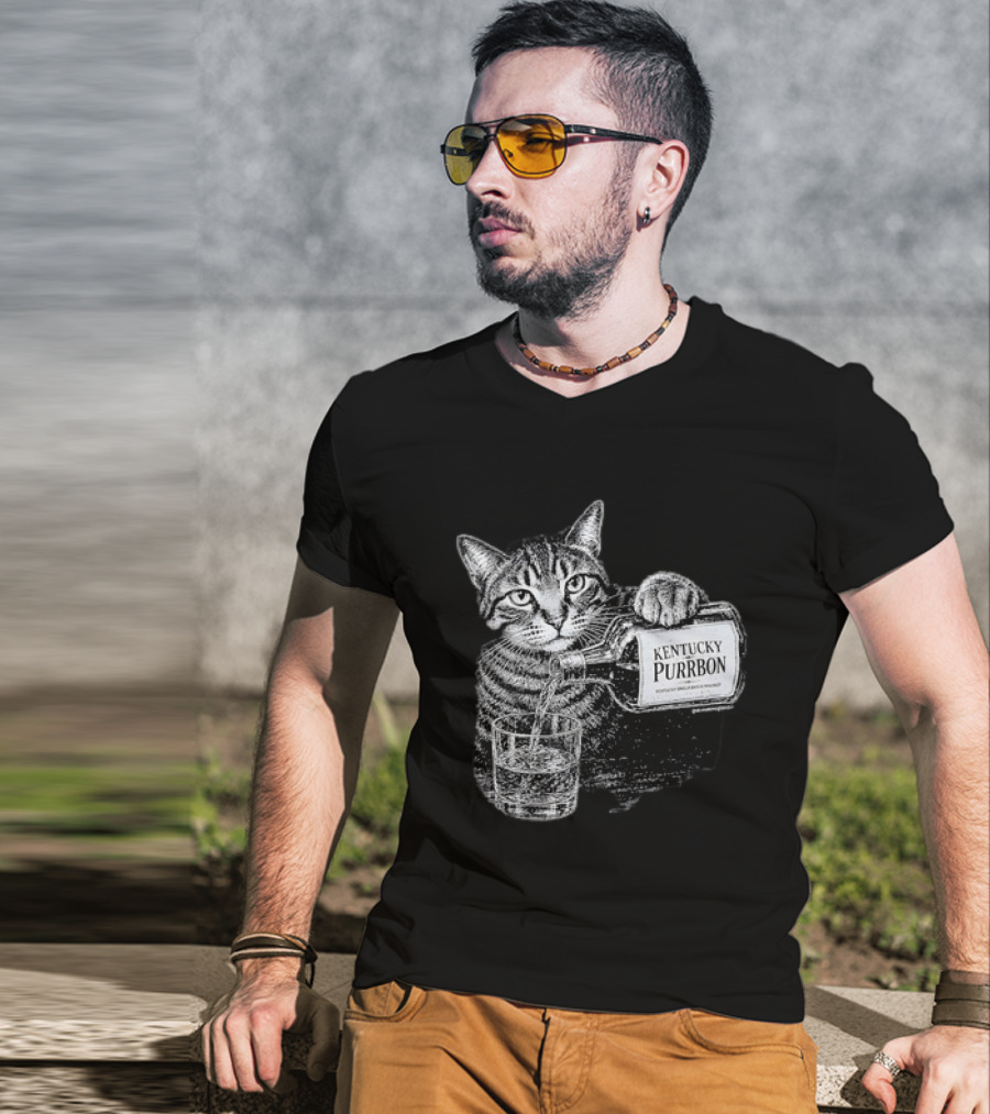 Kentucky Purrbon Cat Pouring Whiskey Bourbon T-Shirt