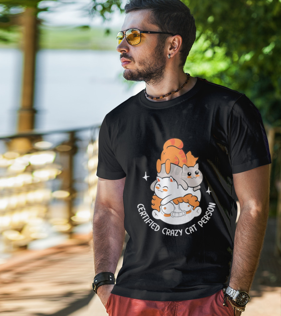 Certified Crazy Cat Person Playful Cartoon Cats T-Shirt