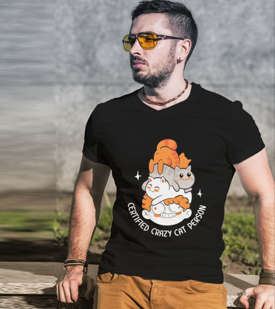 Certified Crazy Cat Person Playful Cartoon Cats T-Shirt