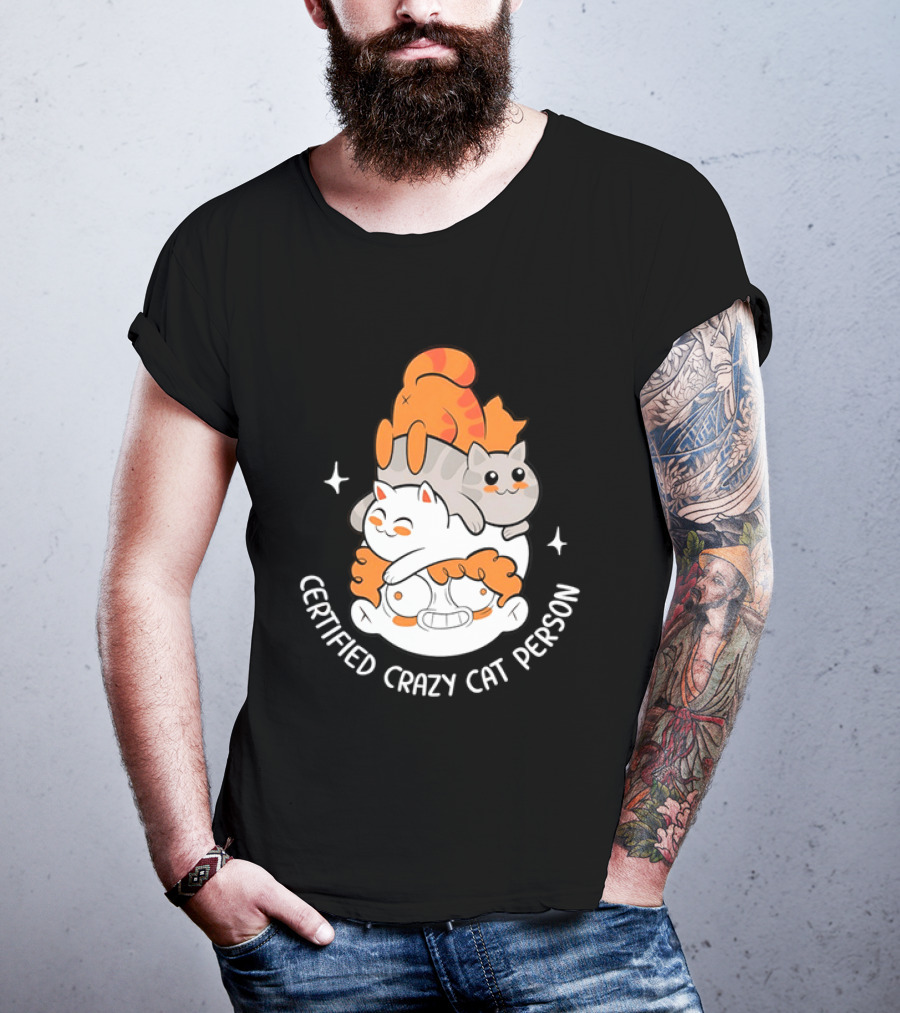 Certified Crazy Cat Person Playful Cartoon Cats T-Shirt