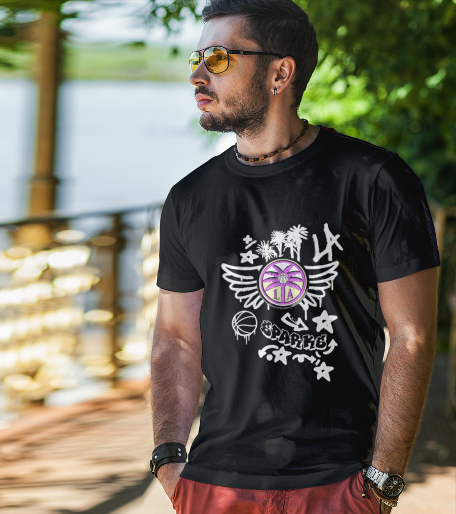 Los Angeles Sparks WNBA Graffiti Art LA Palm Trees Stars Basketball Wings T-Shirt