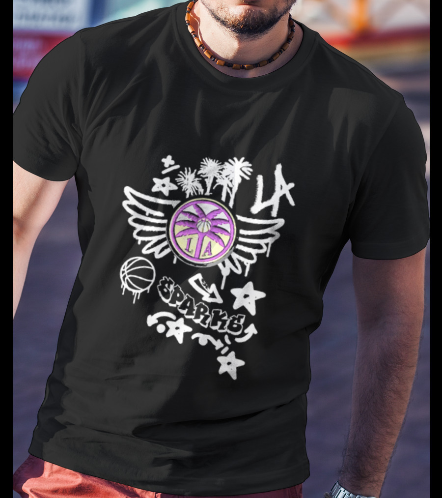 Los Angeles Sparks WNBA Graffiti Art LA Palm Trees Stars Basketball Wings T-Shirt