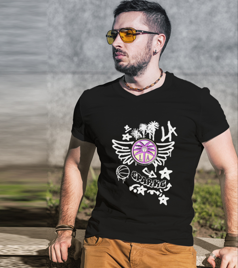 Los Angeles Sparks WNBA Graffiti Art LA Palm Trees Stars Basketball Wings T-Shirt