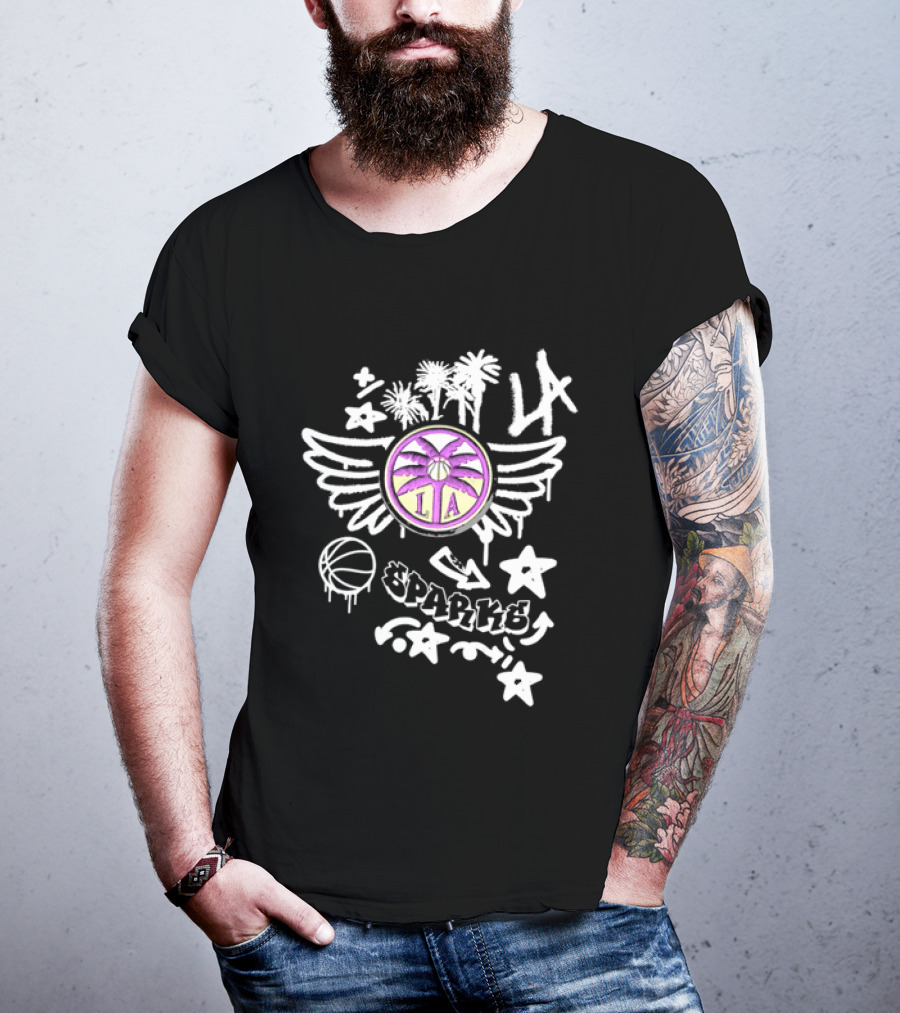 Los Angeles Sparks WNBA Graffiti Art LA Palm Trees Stars Basketball Wings T-Shirt