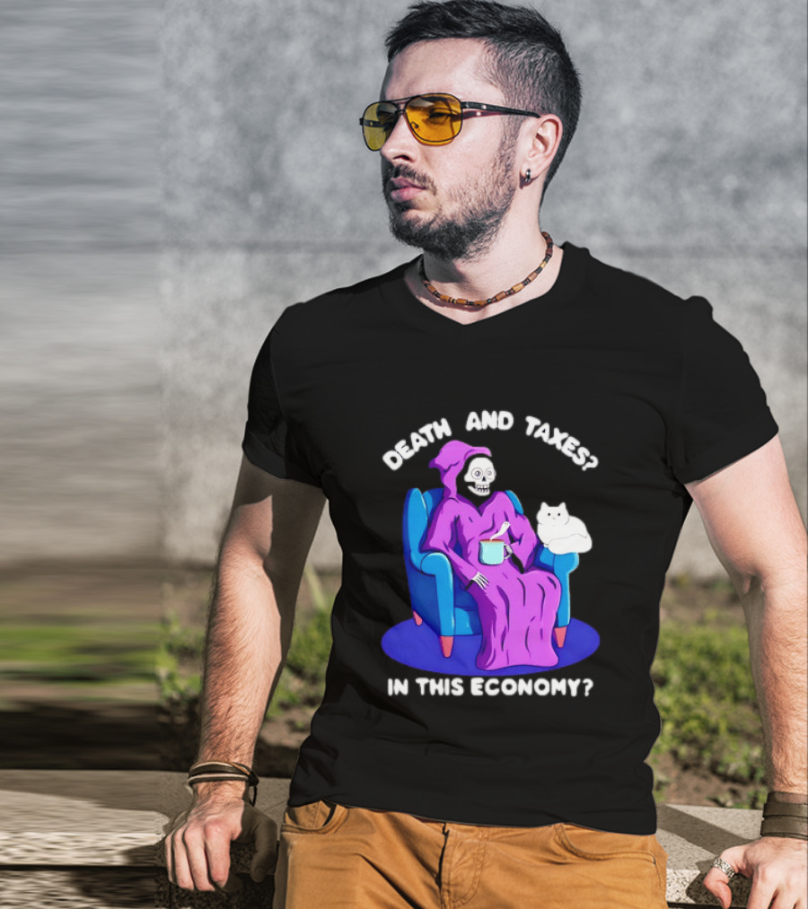 Death And Taxes Grim Reaper With Cat In This Economy T-Shirt