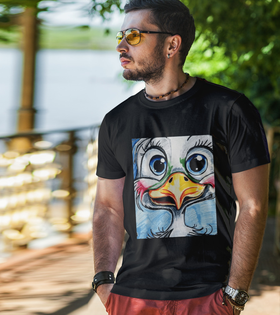 Swoopy The Charming Seagull By Viktor With Big Blue Eyes And Colorful Beak T-Shirt