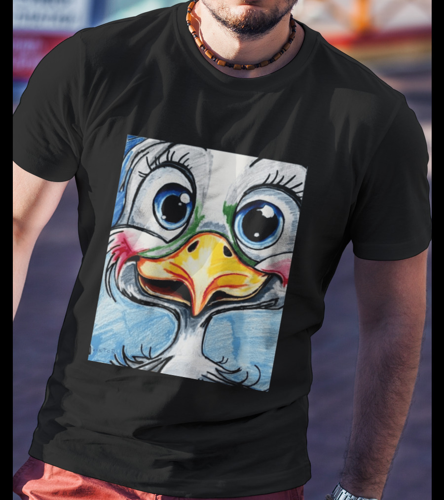 Swoopy The Charming Seagull By Viktor With Big Blue Eyes And Colorful Beak T-Shirt