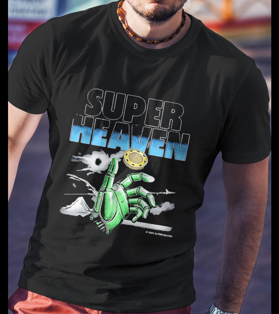 Superheaven Robotic Hand Space Adventure Coin And Mountain Scene T-Shirt