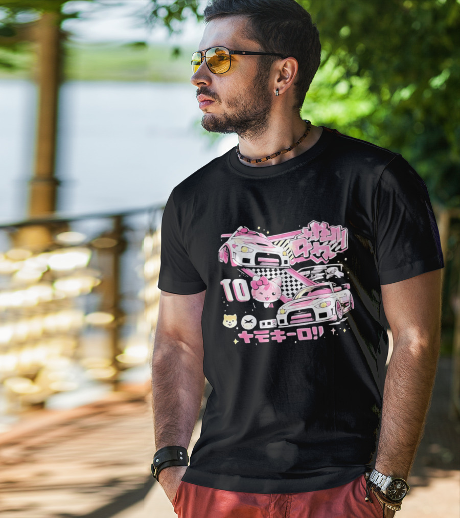Hello Kitty Pink Racing Car Aesthetic JDM !! 10 Racing Cats T-Shirt